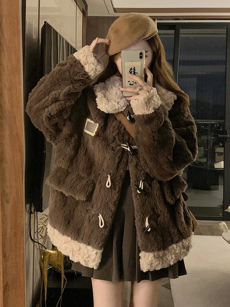 

plus Size 300 Pou Women's Thiened Cotton Jaet Lamb Fur Collar Button up Warm Outerwear Korean Sle Loose Fit Long Sve