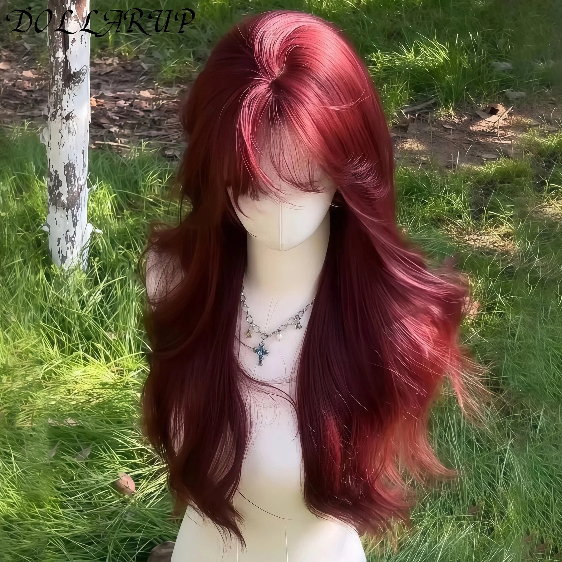 JKL الاصطناعية حورية البحر شعر مستعار طويل أحمر مجعد الجسم موجة شعر مستعار زي الهالوين تأثيري شعر مستعار للنساء شعر مستعار الموضة للاستخدام اليومي