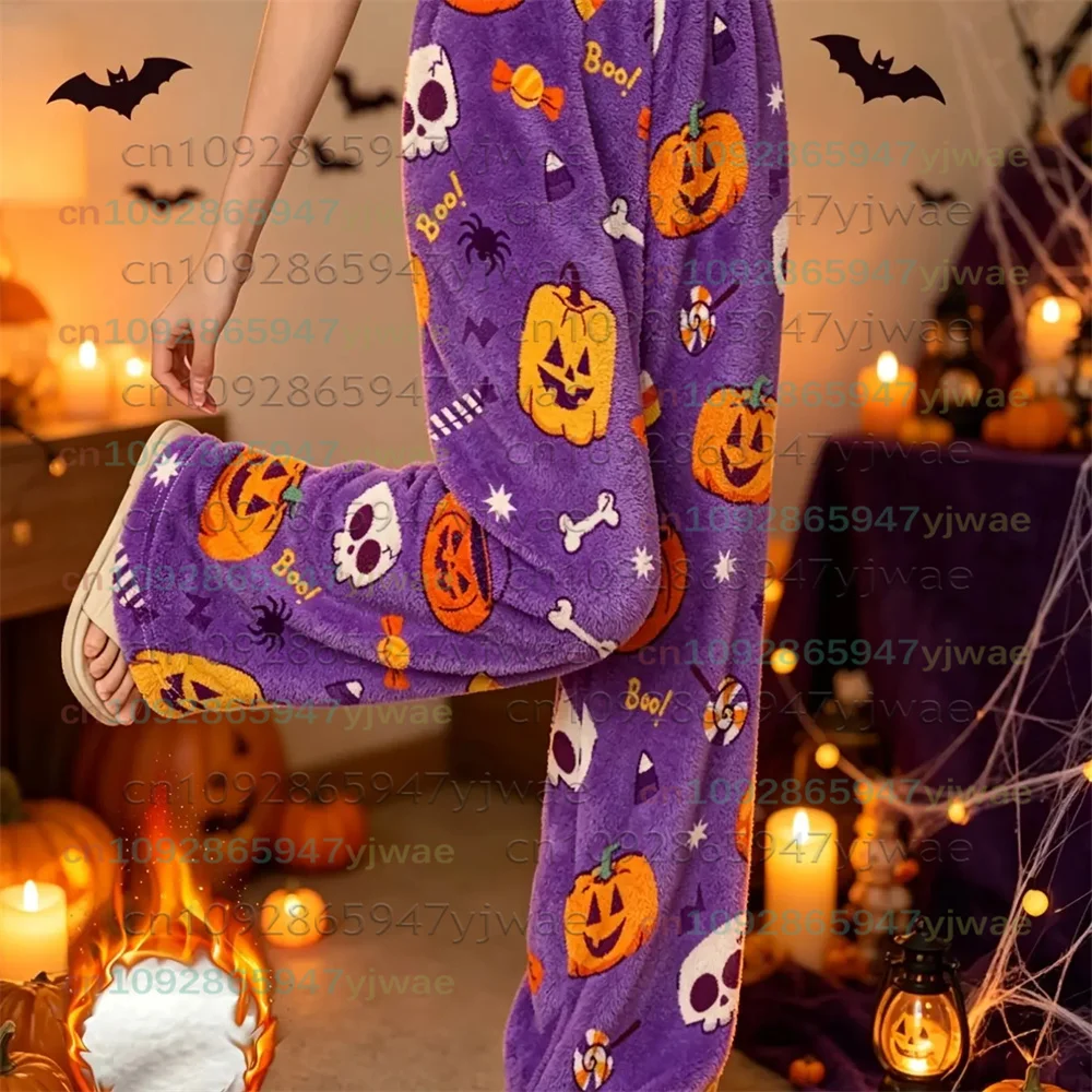 2026 Herren Damen Neue Flanell-Geister-Kürbis-Halloween-Pyjamahose Niedliche Spukhafte Lounge-Hose Herbst/Winter Schlafanzug Halloween-Geschenk – Detail 8