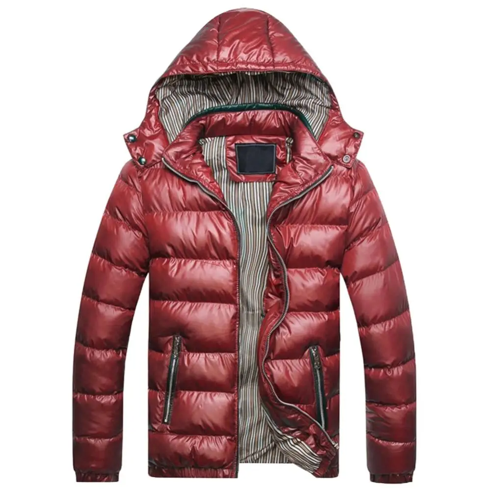 Winter Warm jackets for men Solid Color Hooded Long Sleeve Zip Up Pocket Down Quilted Coat ​erkek mont куртка зимняя мужская