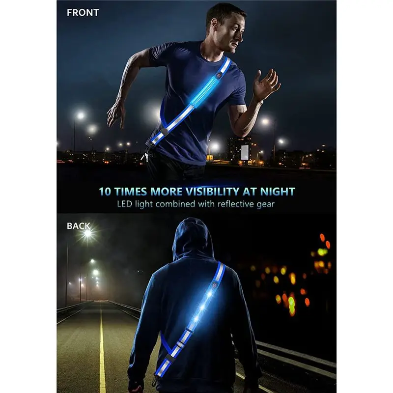 ABZZ-LED Reflective Belt Sash For Walking At Night,Rechargeable LED Light Up Running Belt For Runners Walkers