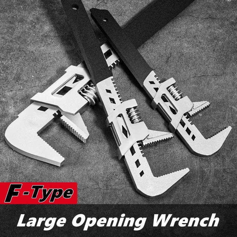 10/12/15 inch Adjustable F-Type Wrench Spanner Motor Wide Jaw Large Opening Spanner Wrench Movable Spanners Repair Tools Wrench