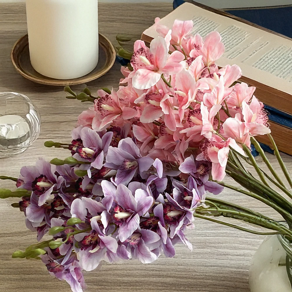 35 بوصة Cymbidium السحلية الحرير الاصطناعي الأزهار الجذعية وهمية الزهور الحرير الزهور ديكور المنزل زهور الزفاف ترتيب فو #1