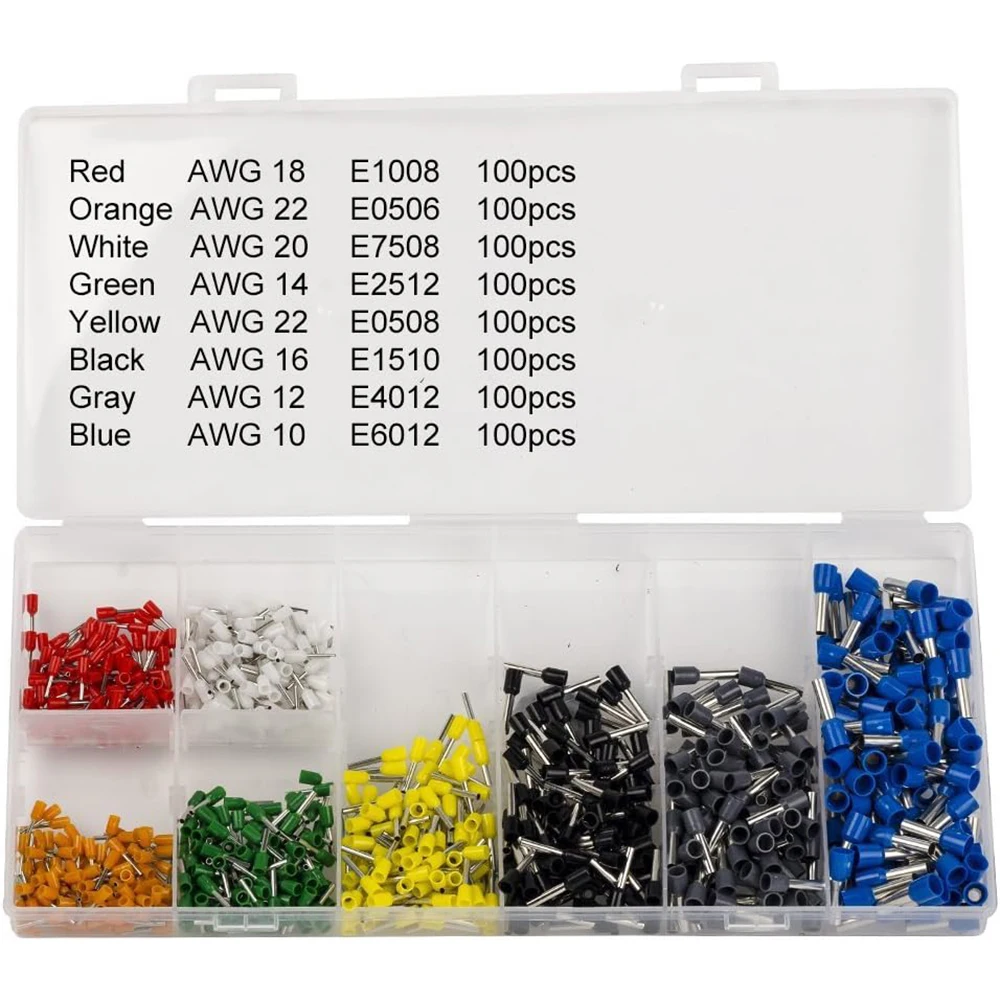 Wire ferrules Kits 800pcs pin terminals, Insulated Cord End Terminal Bootlace Cooper Ferrules 22-10AWG Kit