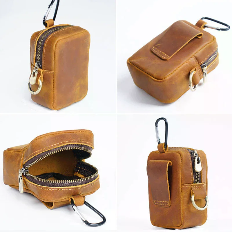 

Кожаная сумка на молнии, держатель для ключей, кошелек для монет, сумка для карт, поясная сумка для бега на открытом воздухе, спортивные монеты, винтажный маленький кошелек