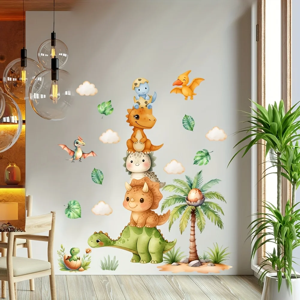 1pc Cute Dinosaur Stack Wall Sticker, Self-Adhesive Sticker, Suitable for Kids Room,Living Room,Bedroom, A Fun Gift for Children