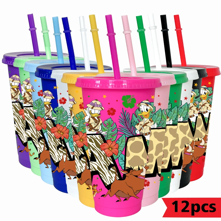 

12 шт./упак. Дисней Король Лев Дональд Дак с принтом 26 унций красочный пластиковый стакан для дня рождения, вечеринки, напитков, сока, кофейная чашка