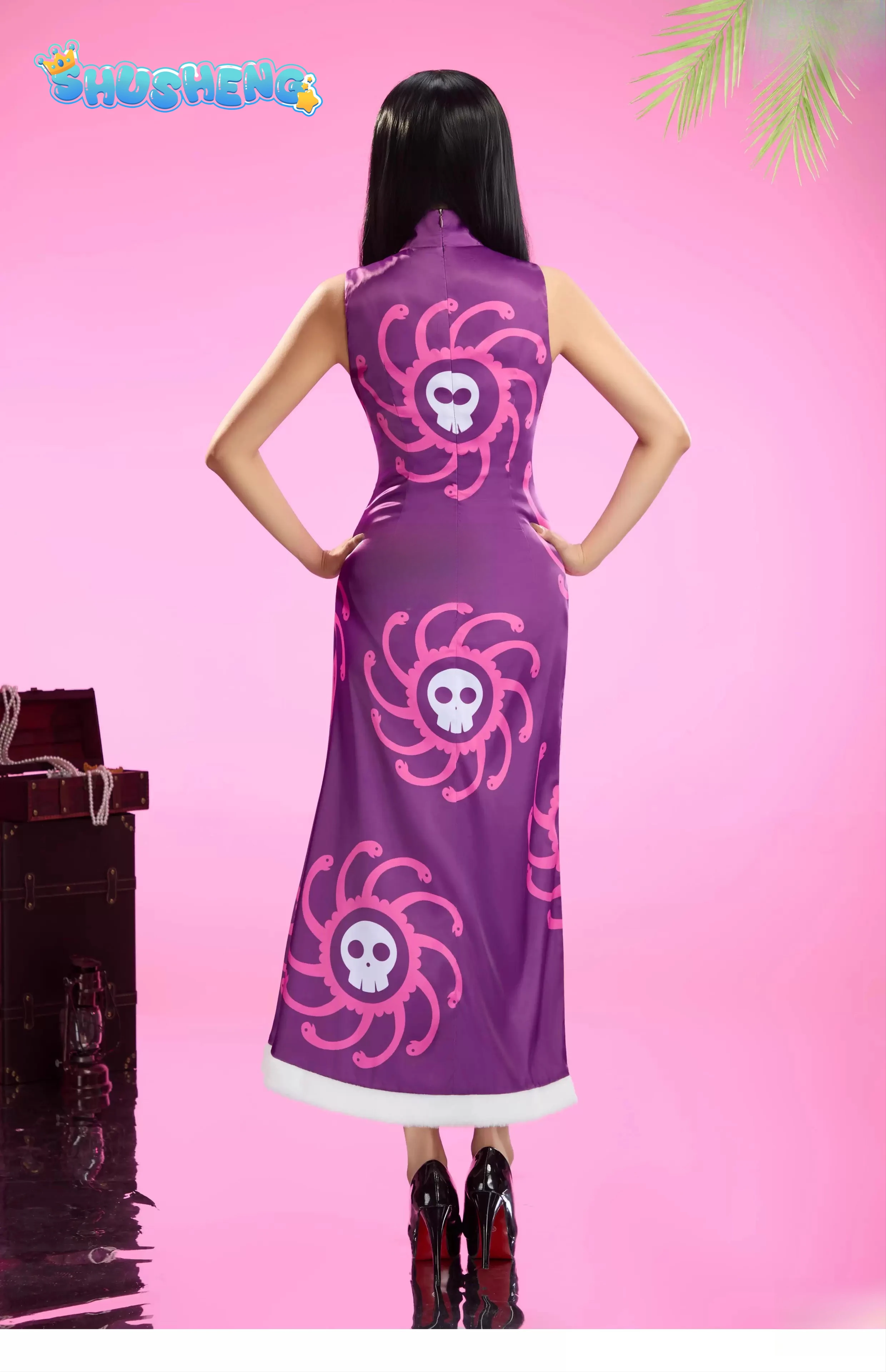 

Anime OP Boa·Hancock Cosplay Costume Halloween Carnival Chinese style purple cheongsam women new sexy elegant Boa·Hancock dress