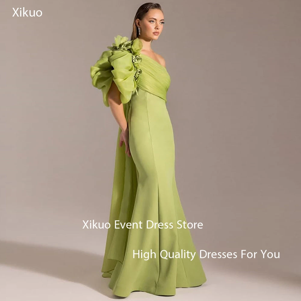 Xikuo Anmutige Satin Abendkleider Meerjungfrau Eine Schulter Robe Cocktail Femmes Bodenlangen 3D Blumen Party Prom Kleid Angepasst
