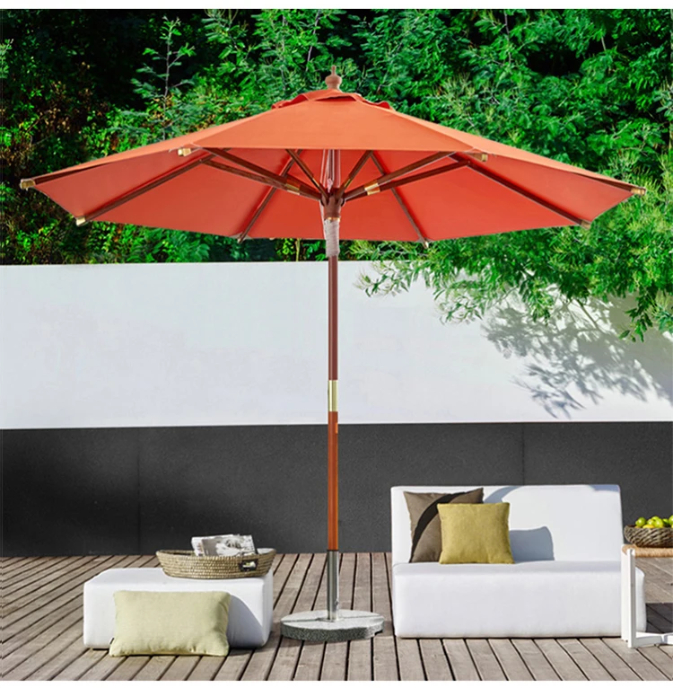 Outdoor Parasol Courtyard Solid Wood Central Pillar Umbrella Hotel Villa Beach Swimming Pool Large Sun Umbrella