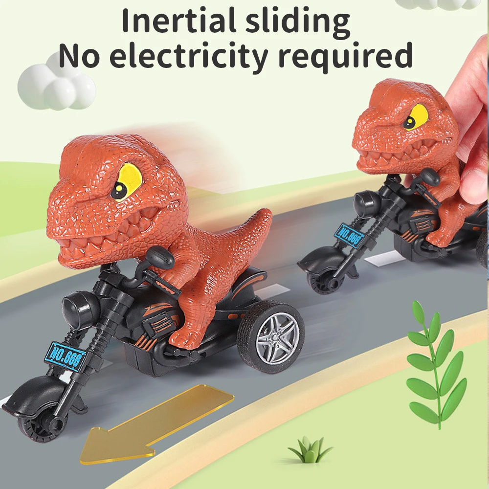 Dinosaur Riding Motorcycle Car Children Toy Inertia Animal Model Pull Back Toy Miniatures  Figurines Dinosaur Toys for Kids Gift