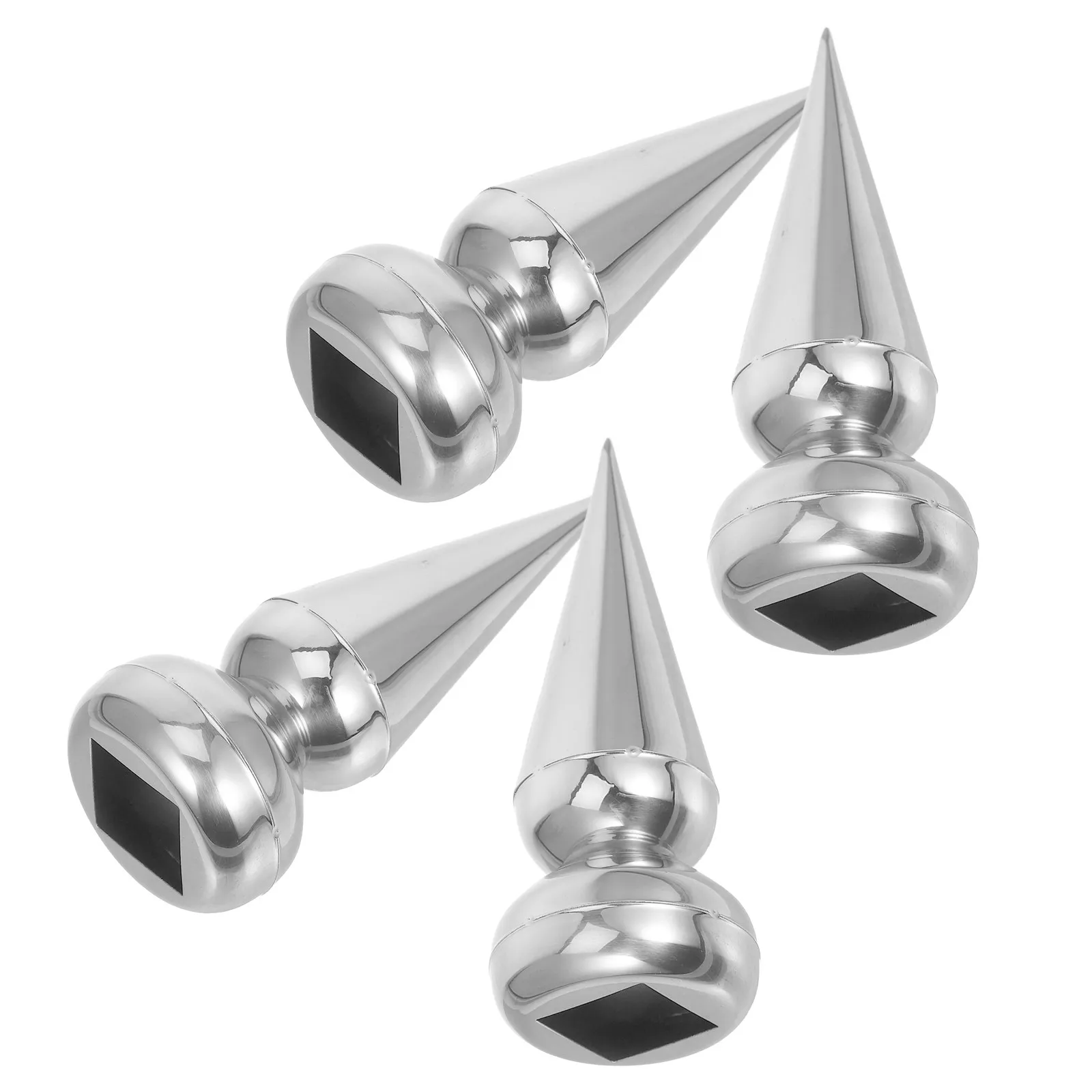 

4Pcs Weatherproof Stainless Steel Fence Finials Conical Spearhead Topper for Square Tube Iron Picket Fences Garden Patio Decor