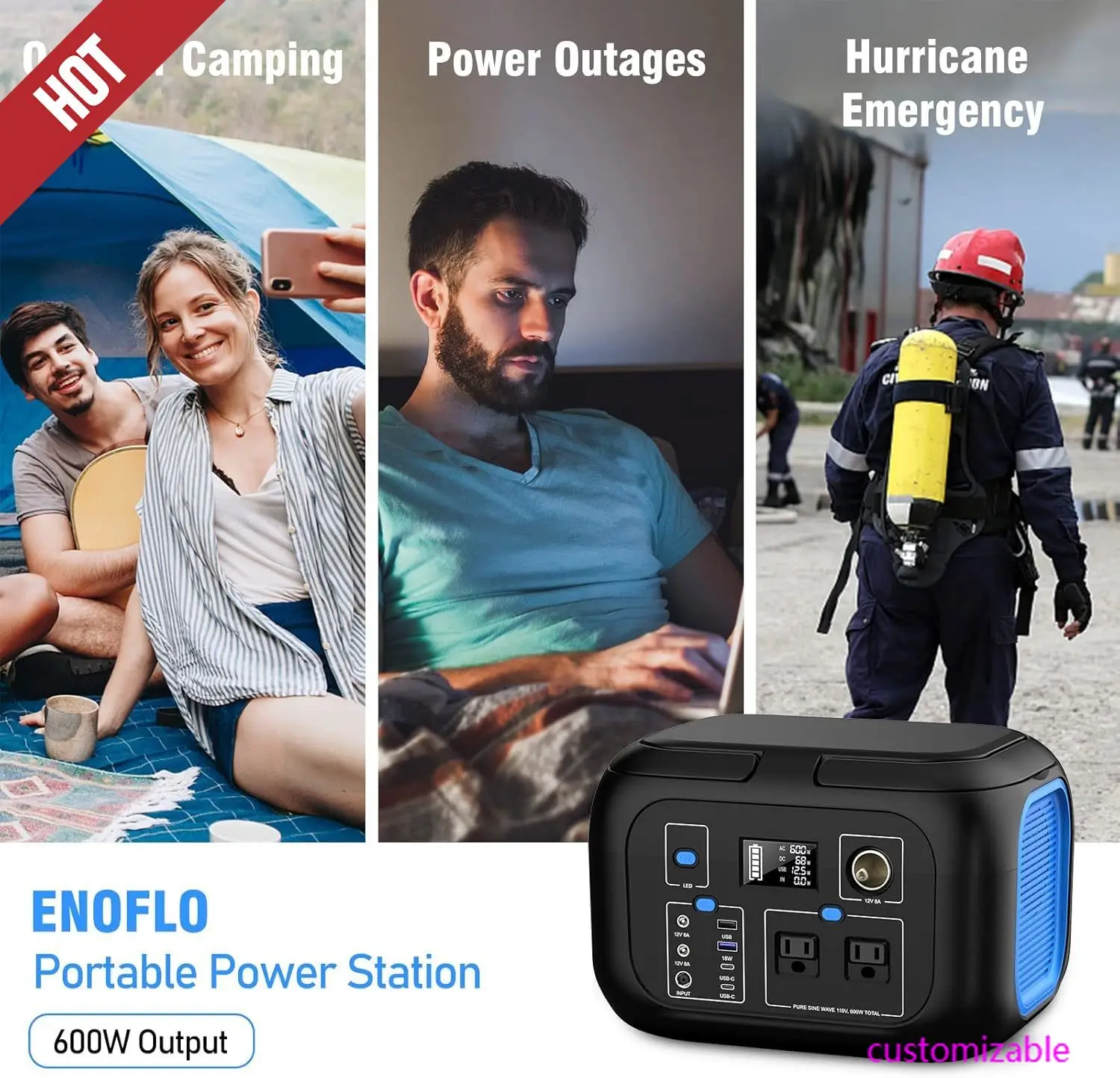 

600W Power296Wh Solar Generator Lithium Battery Portable Generator Fast Charging with LED Light Battery Pack9Outputs PowerSupply