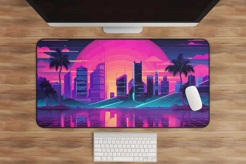 

Neon City Market Scene, Cute Kawaii Desktop Decoration, Artistic Style Desk Mat, Anime Desk Mat, Perfect Gift for Friends