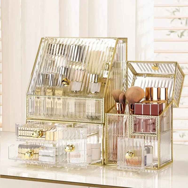 Acrylic Cosmetic Jewelry Makeup Organizer Box Lipstick Brush Skincare Earring Watch Home Rack Storage Holder Large Capacity