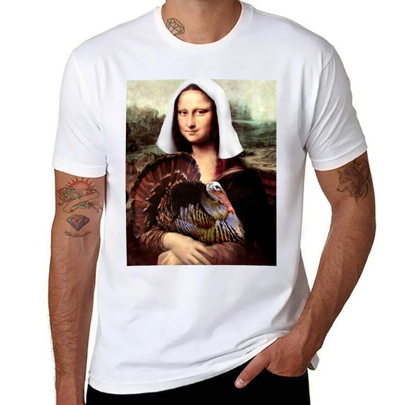 

Mona Lisa Thanksgiving Pilgrim T-Shirt man t shirt cotton high quality man t shirt summer T-Shirt