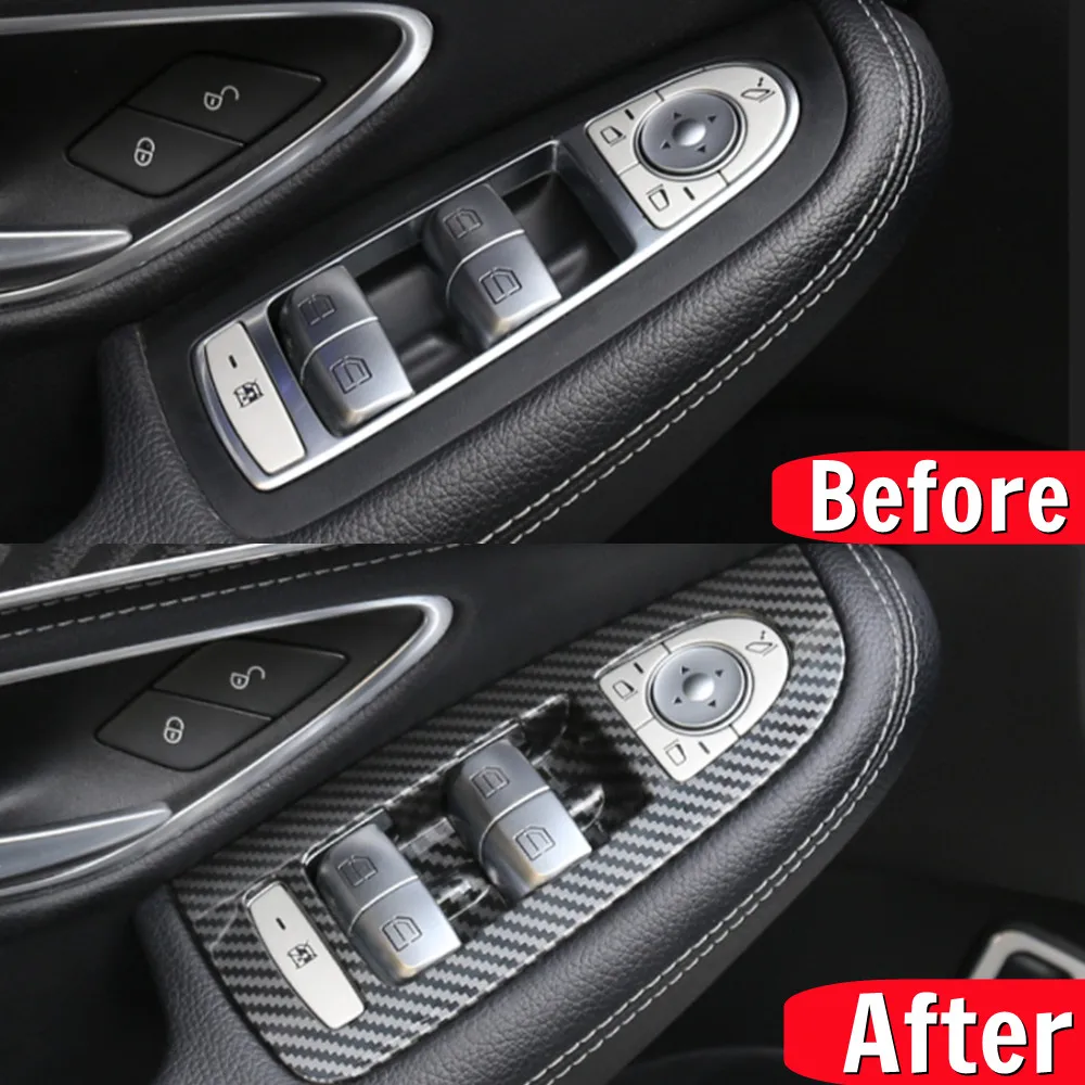 ABS Car Window Glass Lift Button Frame Trim Cover Stickers For Mercedes Benz C GLC Class W205 X253  Auto Interior Accessories