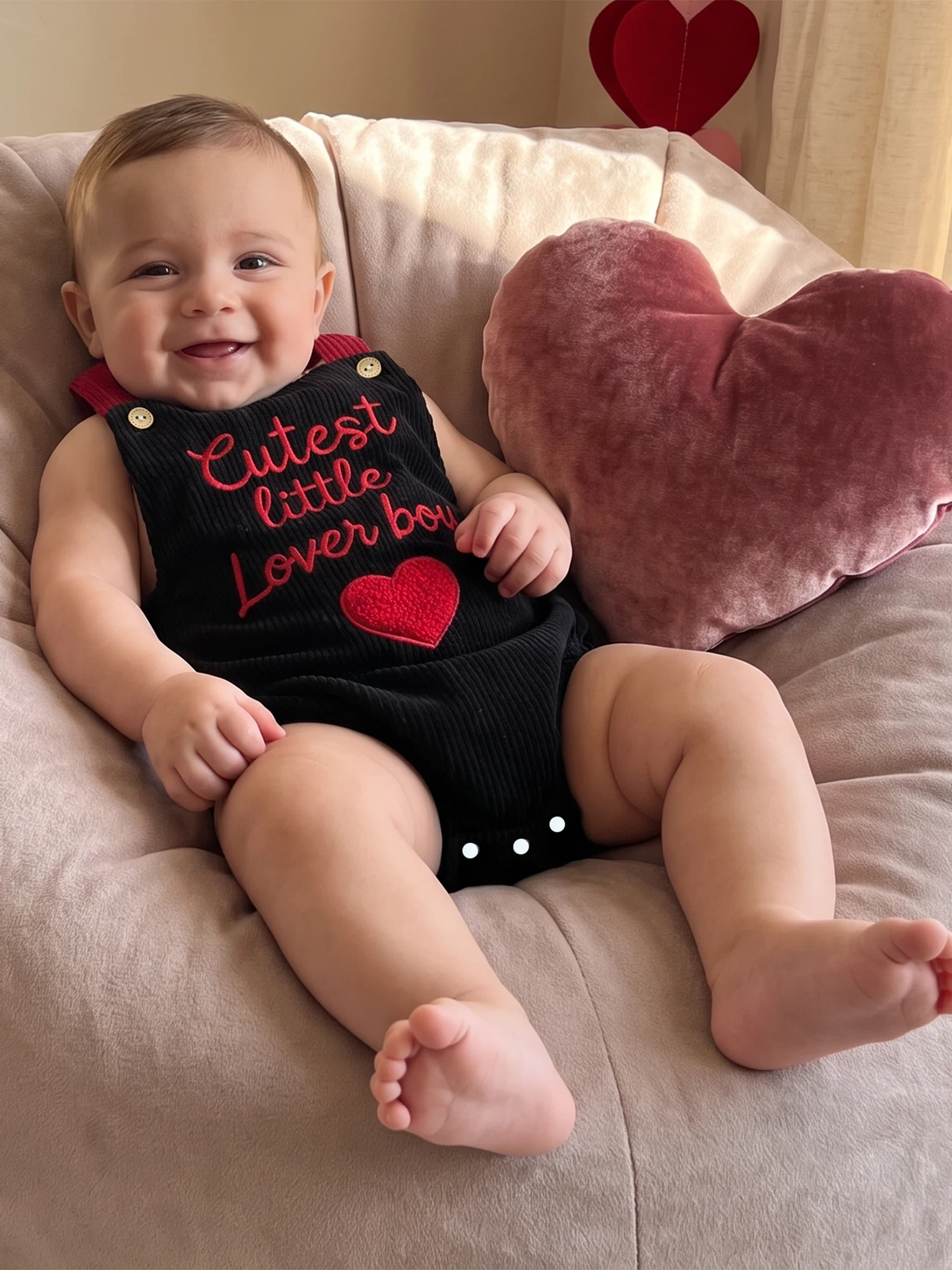 Embroidery-Letters Valentines Day Baby Overalls Sleeveless Embroidery Sleeveless-Embroidery-Letters Heart Letters Heart Romper