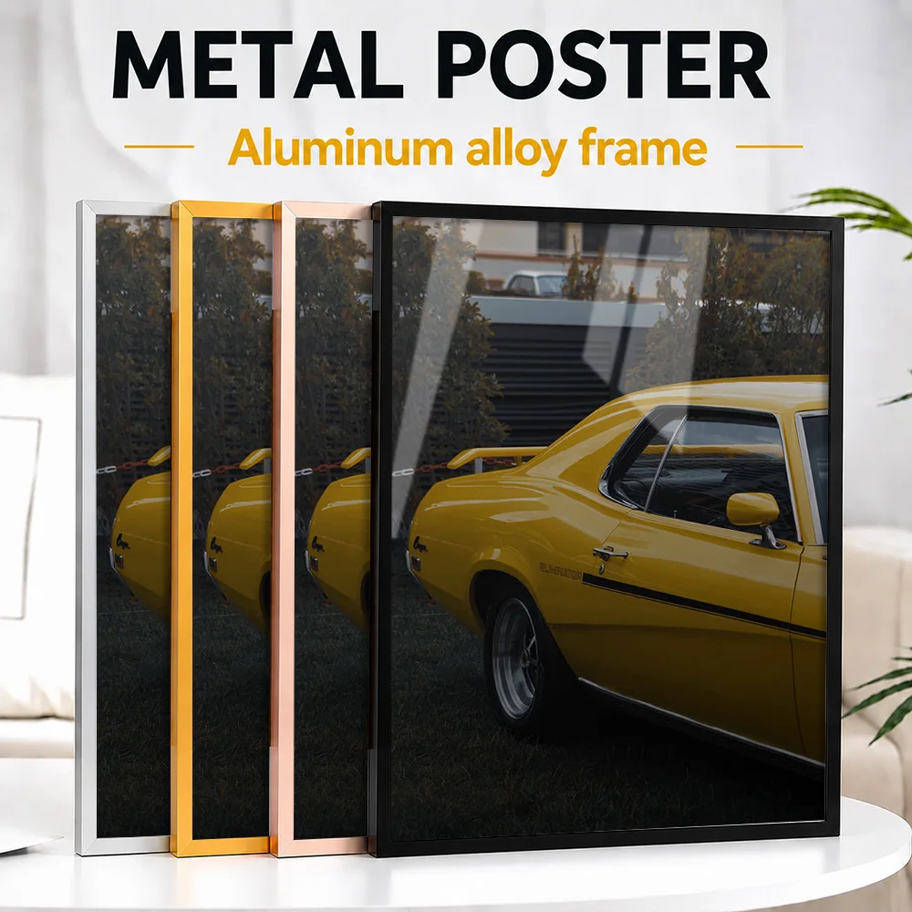 Yellow Classic Car Framed Metal Print Customized Photo Warm Heritage Style Wall Art For Living Room Thoughtful Enthusiast Gift