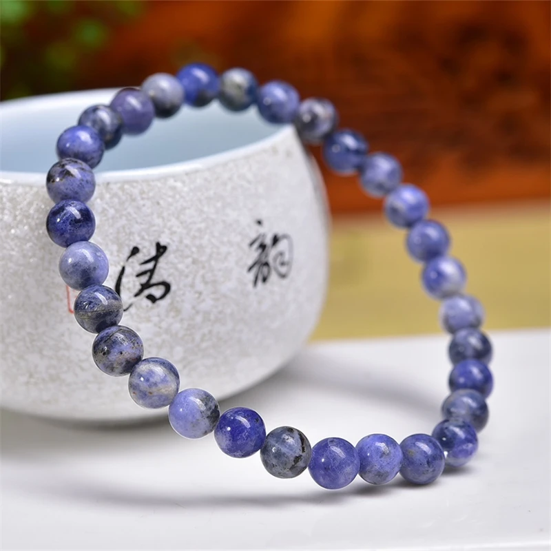 6MM Natural Blue Sodalite Bracelet Handmade Crystal Quartz Jewelry Stretch Bangle Children Birthday Gift 2PCS