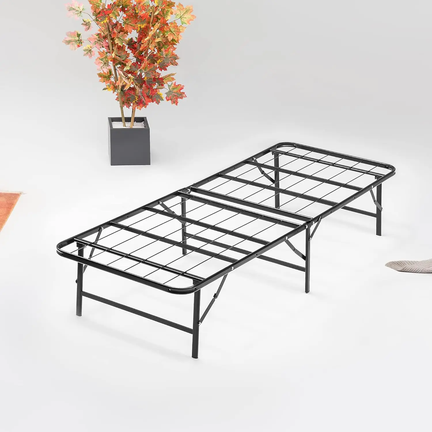 , Marco de cama con plataforma de metal plegable de 14 pulgadas con configuración sin herramientas, acero resistente, no necesita somier, doble, negro.