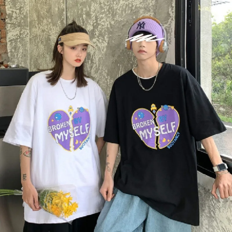 

Korean T-shirt Retro Short-sleeved T-shirt Female Loose Love Design Sense Niche Student Couple Upper Clothes Summer Y2k Top