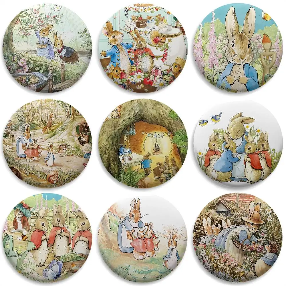 

Cartoon P-peter R-rabbit Badges Round Exquisite Badge Brooches Creative Pins For Clothes Hat Backpack Gift Accessories