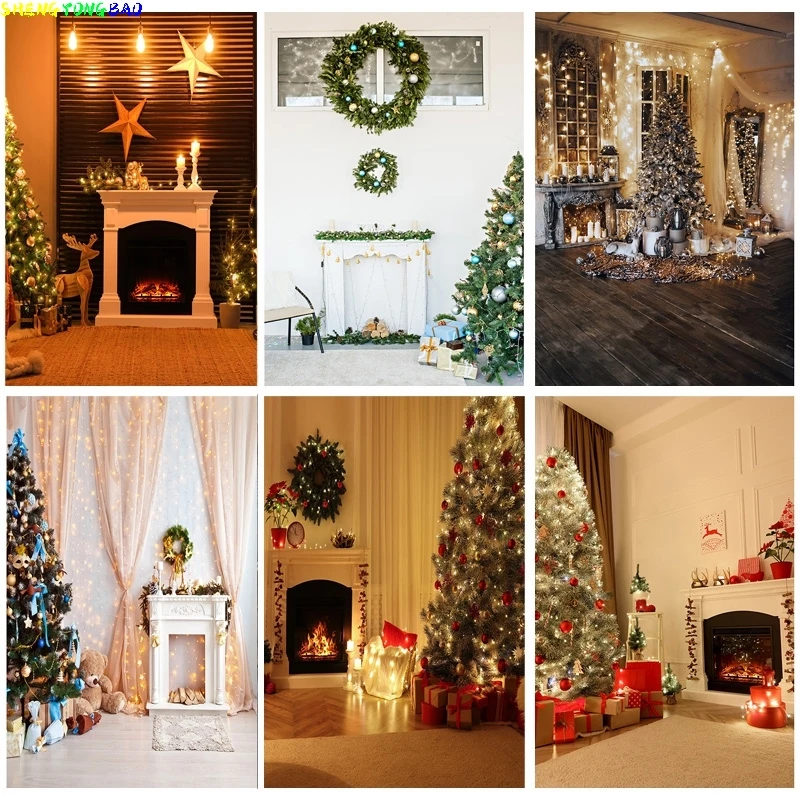 

Vinyl Custom Christmas Indoor Theme Photography Background Christmas tree Fireplace Children For Photo Backdrops YXSD-13
