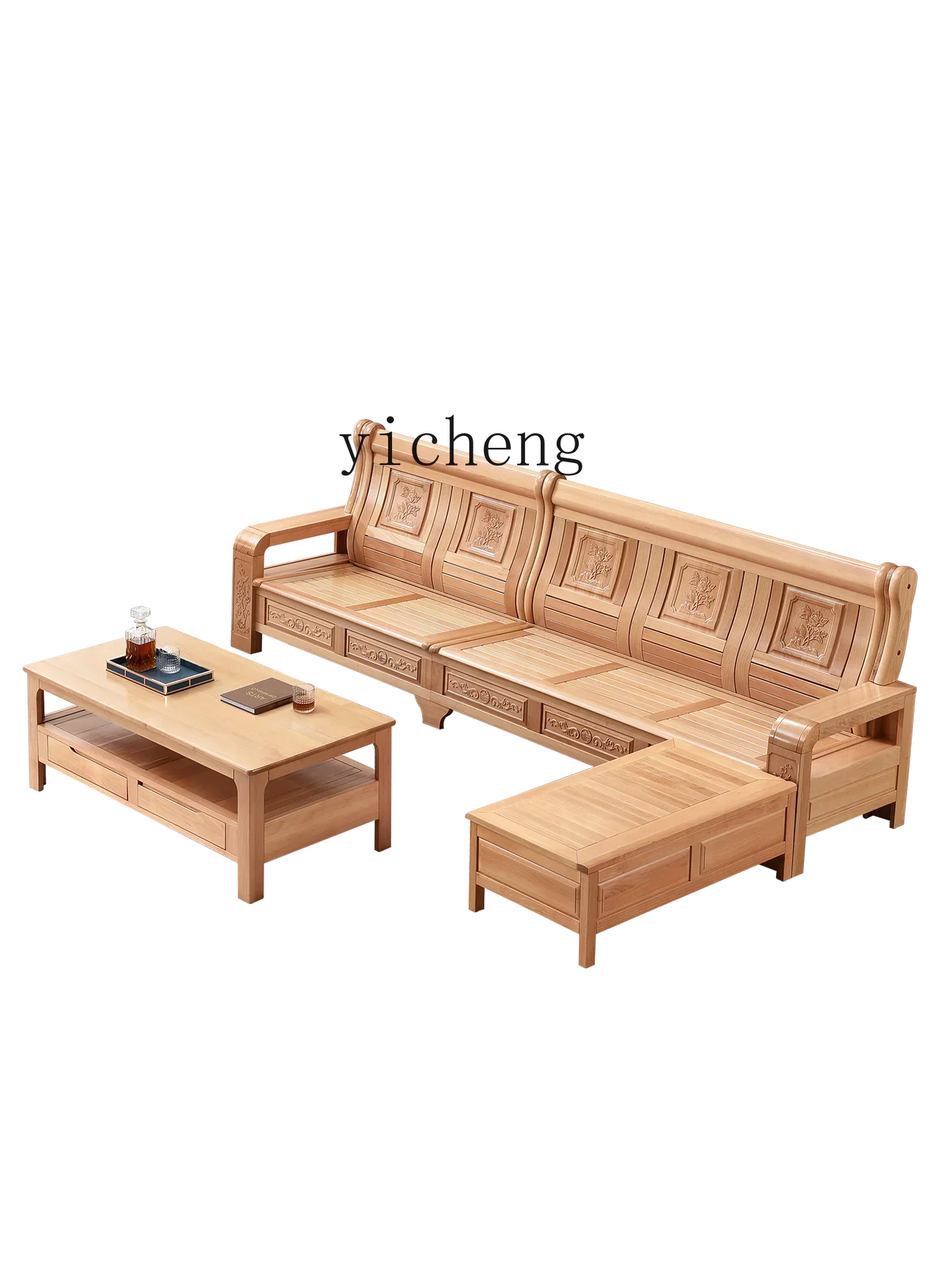 y24- new Chinese-style all-solid wood beech sofa living room straight row log high backrest hard sofa