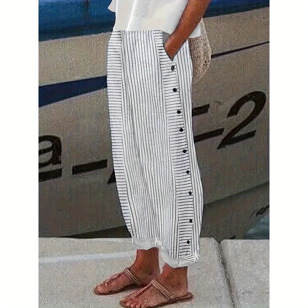 

Striped Casual Button-Down Pants