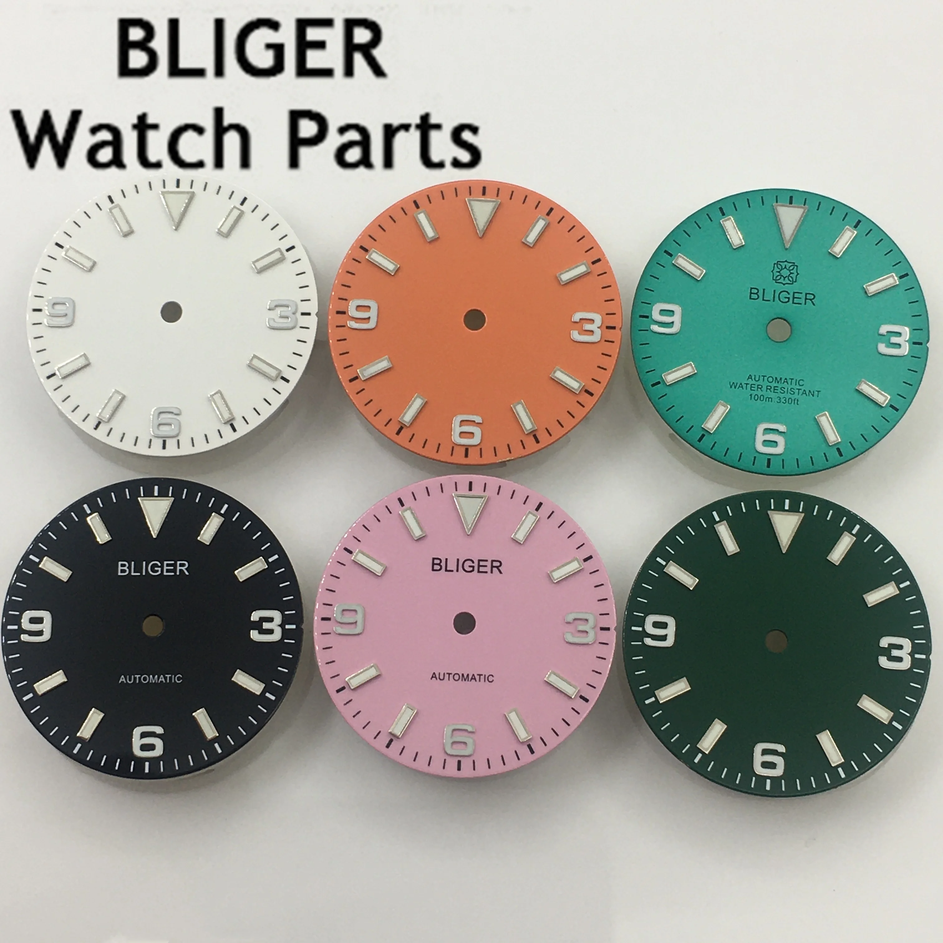 

BLIGER 29mm black white green pink orange watch dial luminous fit NH35 NH36 ETA2824 2836 Miyota 8215 821A DG2813 3804 movement