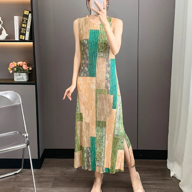 

Женский жилет, прямое платье-труба с квадратным вырезом, без рукавов, с геометрическим узором, ретро-дизайн, свободное эластичное повседневное платье большого размера