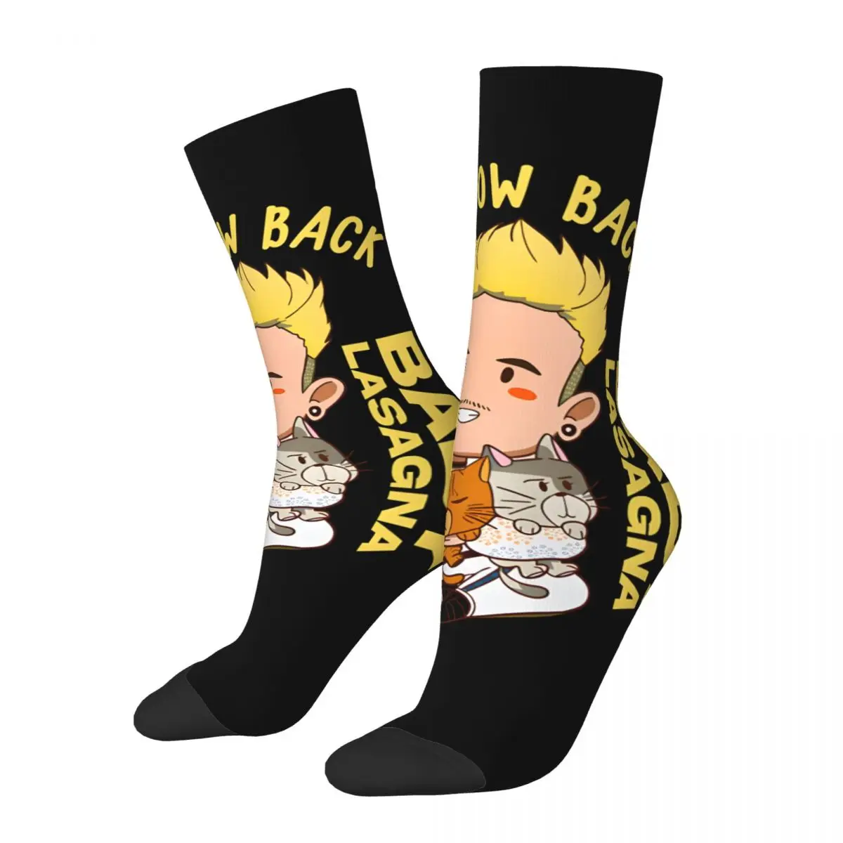 Pls Meow Back Men's Socks Retro Harajuku Baby Lasagna Street Style Novelty Casual Crew Sock