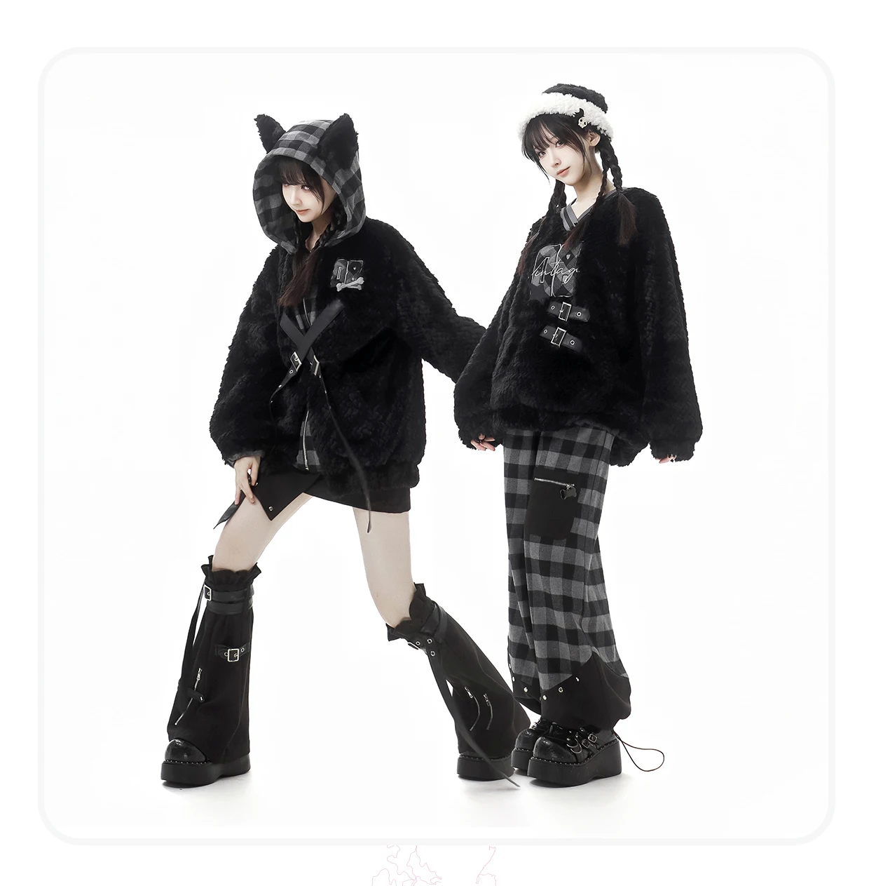 Оригинальный дизайн, милое крутое пальто из искусственного меха в стиле панк, осень-зима, новая теплая утепленная меховая куртка для девочек, плюшевая толстовка, брюки, юбки
