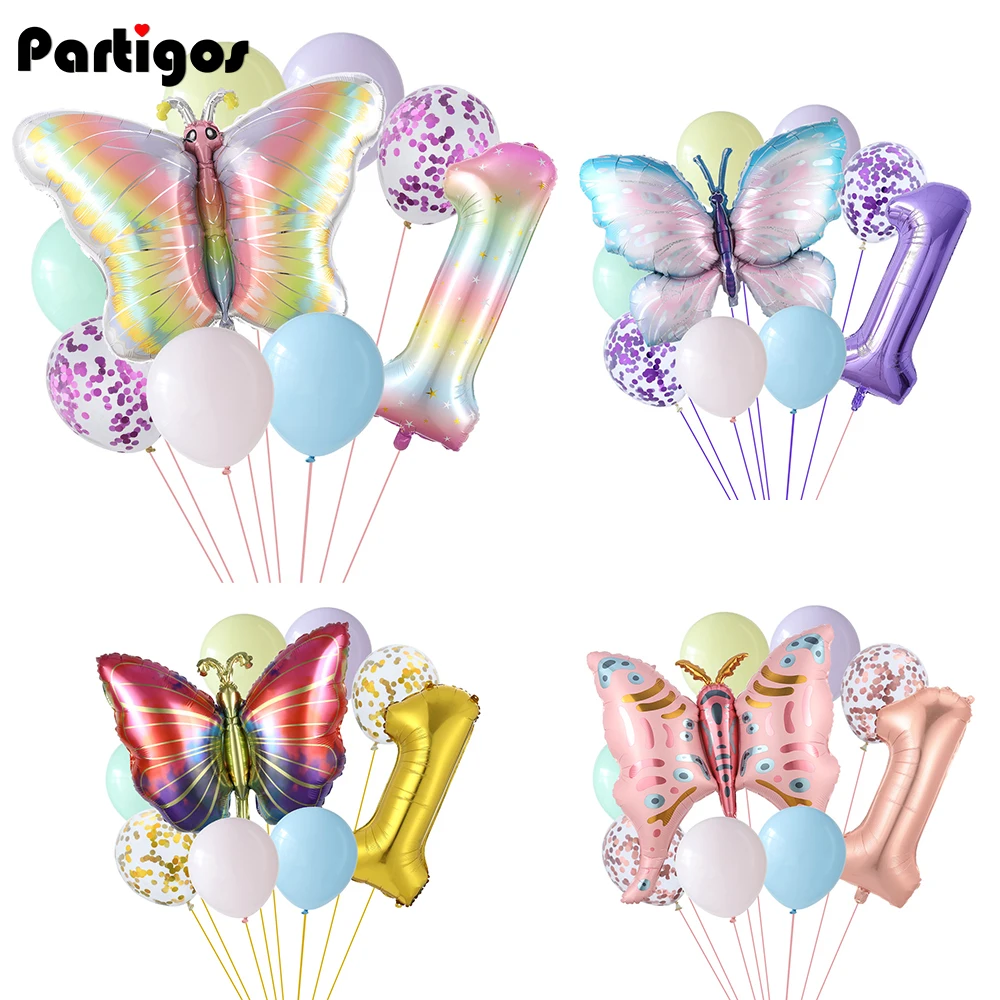 

9pcs Large Butterfly Helium Balloon 40inch Gradual Pentagram Digital Foil Ballon Baby Shower Wedding Birthday Party Globos Decor