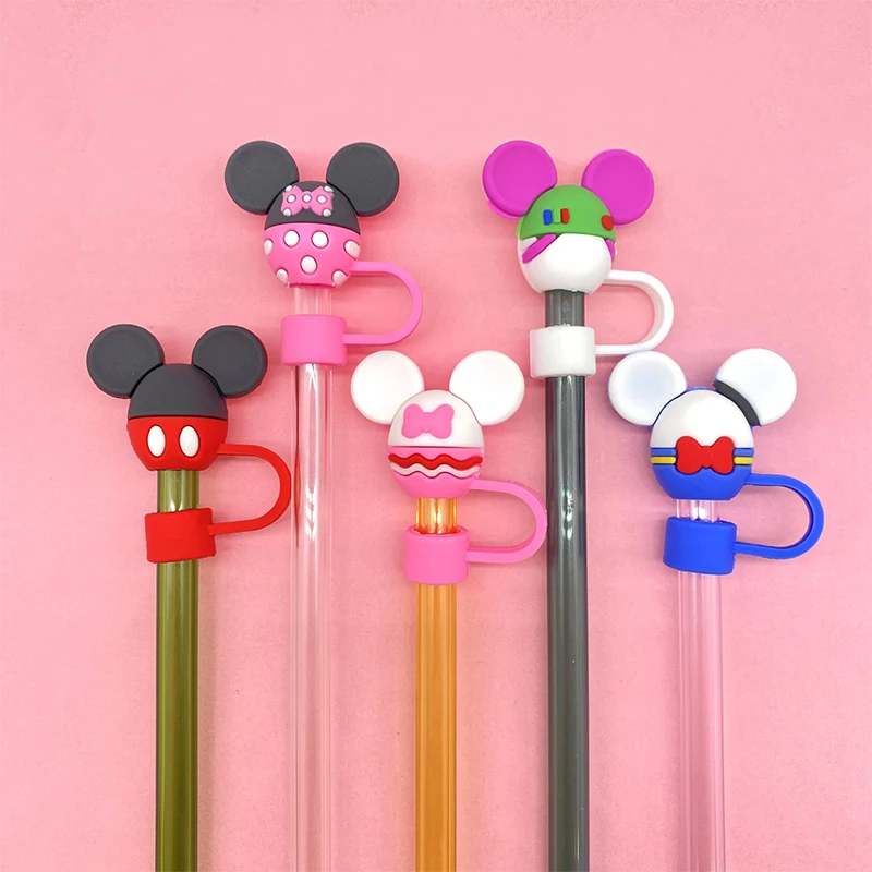 Kawaii Disney Straw Cap Mickey Mouse Cute Student Anime Cartoon Cups Straw Sleeves Dust Plug Decorations Anti Dust Toys Girls