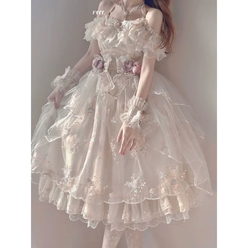 Gorgeous Heavy Industry Lace Embroidery Flower Married Lolita Jsk Princess Dress Pannier Women Lolita Wedding Dress Christmas