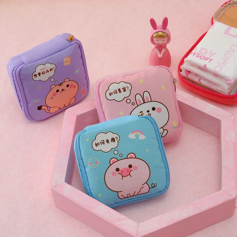 

Cute Sanitary Pad Organizer Pouch, Portable Menstrual Pad Storage Bag for Girls, INS Cartoon Period Travel Case