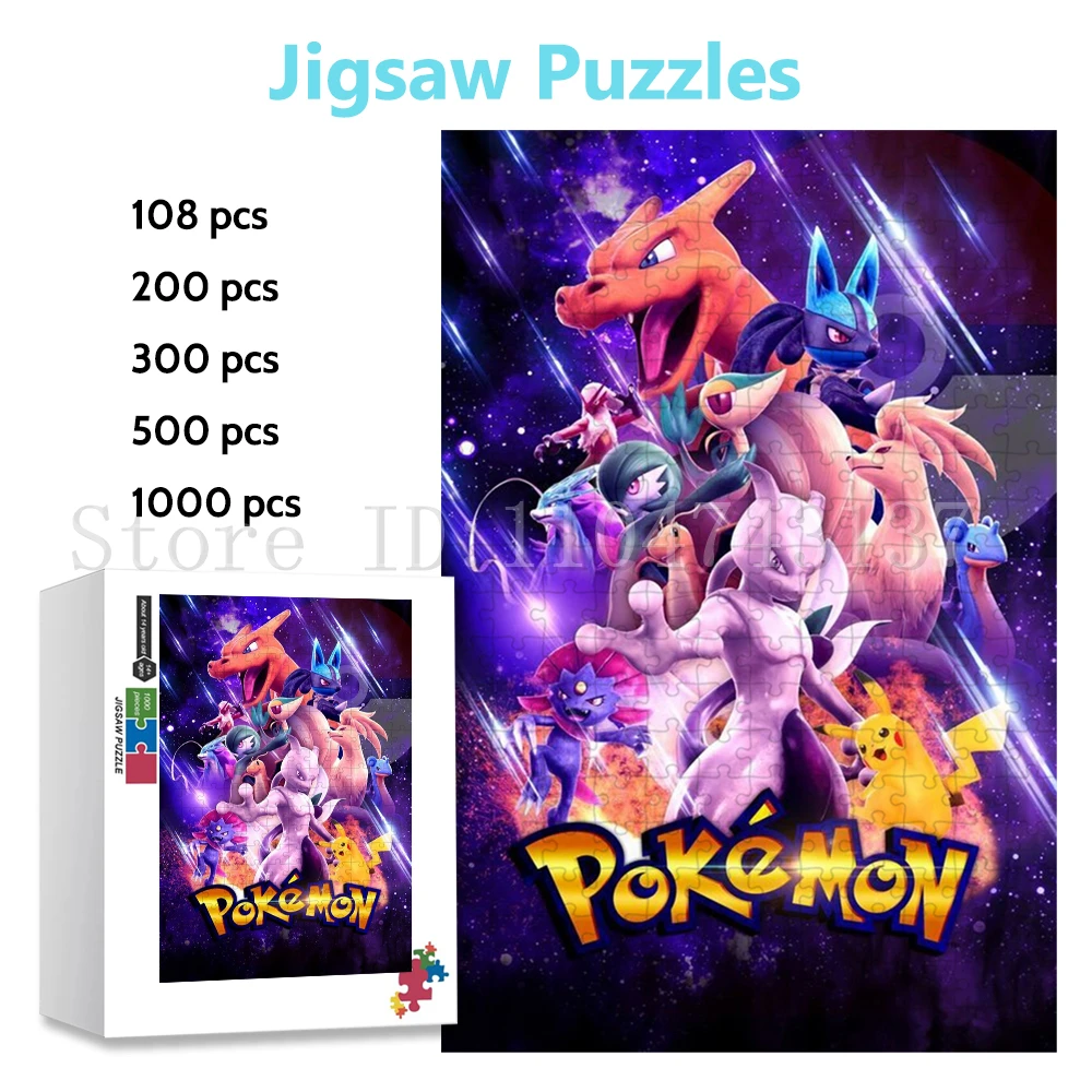 

108/200/300/500/1000 Pieces Pokemon Jigsaw Puzzles for Adults Handmade Hobbies Anime Cartoon Puzzles Stress Relief Game Toys