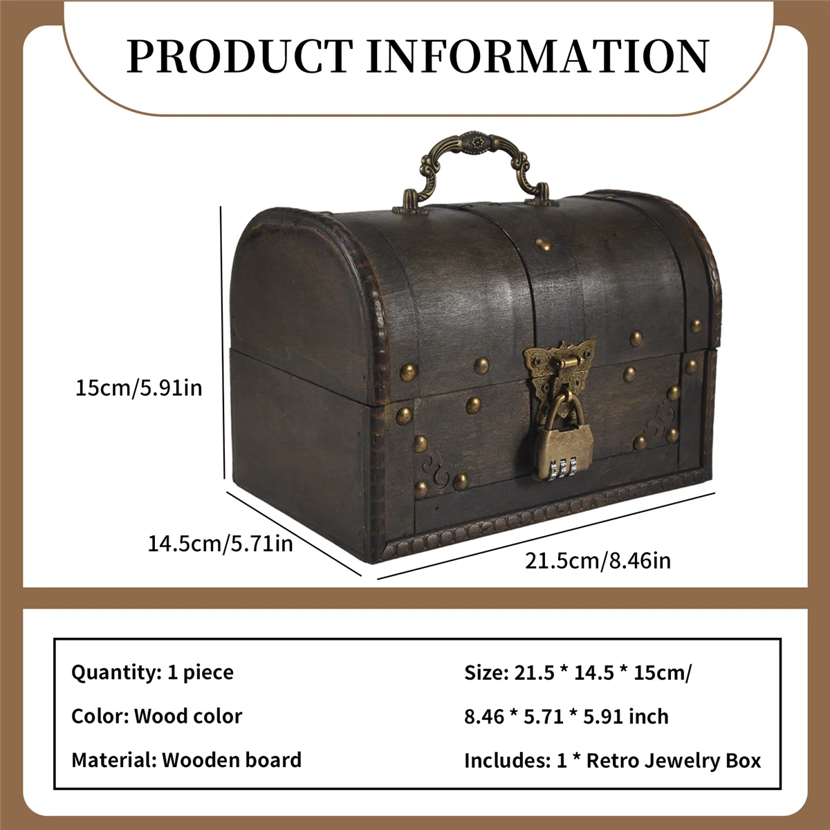 X11AA Chic Wooden Pirate Jewellery Storage Box Case Holder Vintage Treasure Chest for Wooden organizer Large