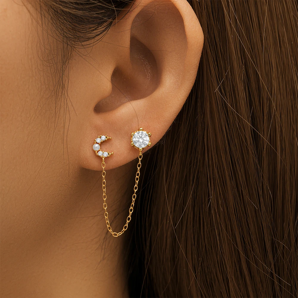 CANNER 925 Sterling Silver Chain Tassel Zircon Drop Earrings For Women 18K Gold Ins Simple Star Moon Earrings Fine Jewelry Gift — zdjęcie 7