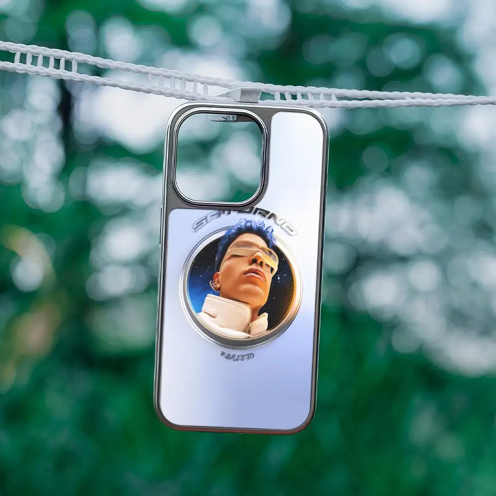 Custodia per telefono per iPhone 16 15 14 13 12 11 Pro Max Plus HD struttura in metallo guscio rigido in fibra di carbonio Rauw Alejandro Saturno