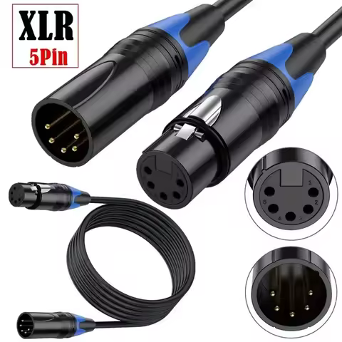 XLR 5-Core Male To Female Audio Amplifier 0.5M 1.8M 3M 5M 10M For Mixing Console, DMXstage Lighting Spotlight Connection Cable