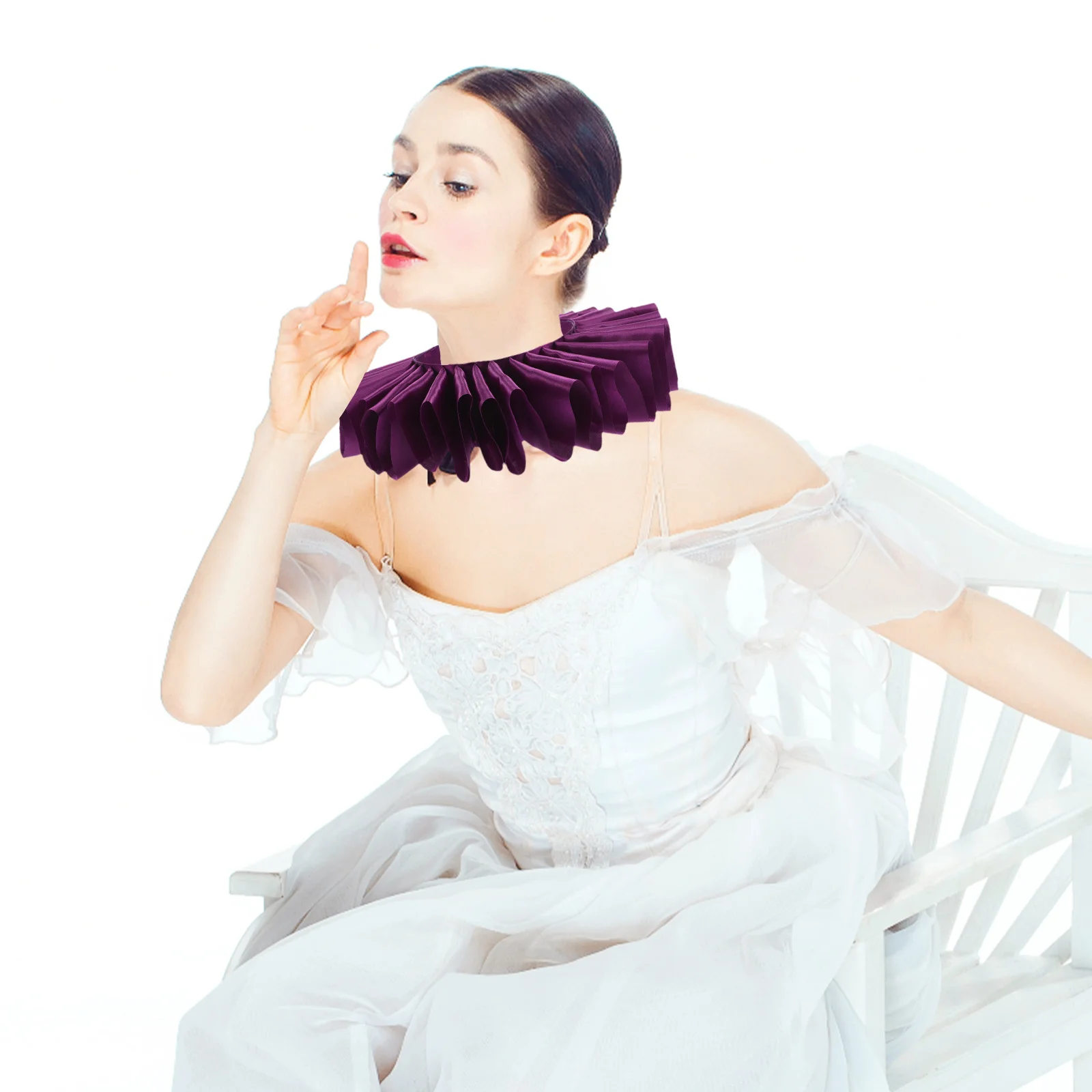

Fake Ruffle Collar for Women Detachable Shirt Accessories Purple False Neck Decorative Costume Clothing All-Match Wedding