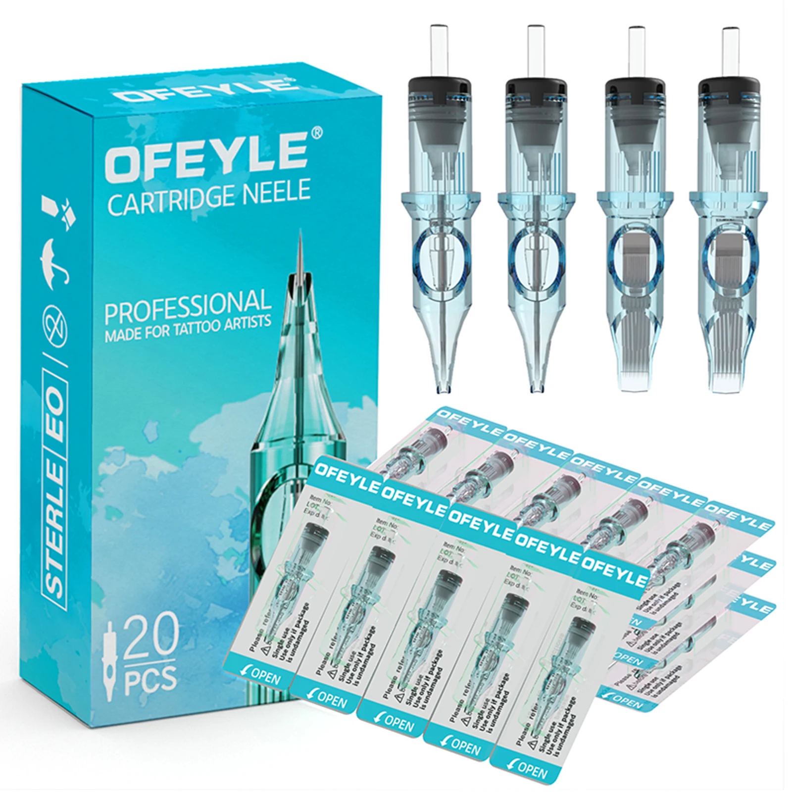 20PCS Disposable Blue Tattoo Cartridges Needle RM/RL/M1/RS Needle Diameter 0.35MM Tattoo Needle For Tattoo Machine