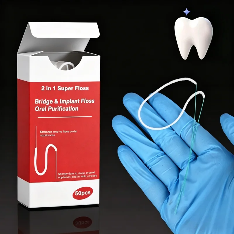 50pcs/box 2-in-1 Orthodontic Expanding Floss Multifunctional Cleaning Wire Line Deep Cleaning Floss for Bridges Implants Braces