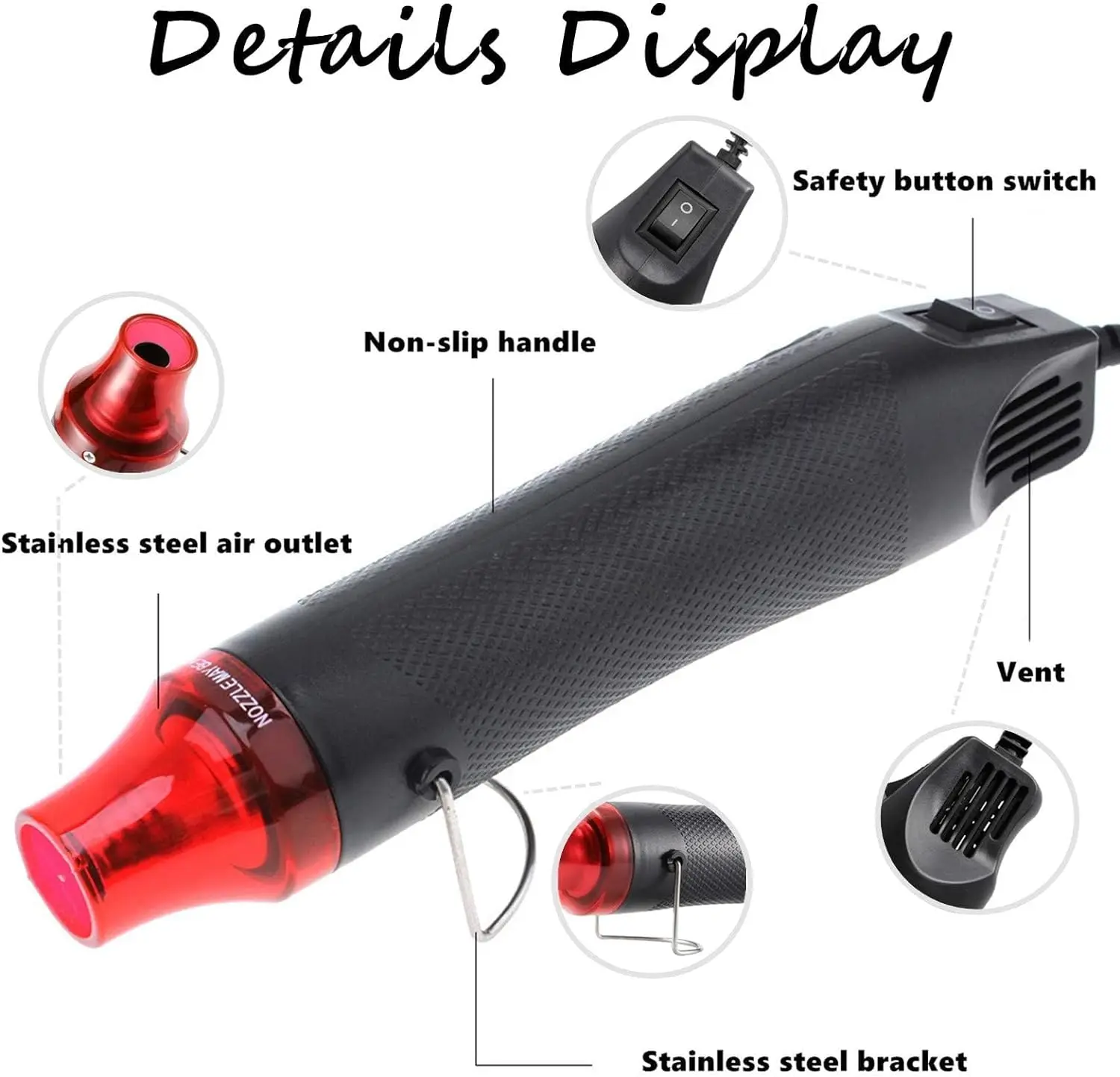 Mini Heat Gun for Epoxy Resin 300W Portable Handheld Black Hot Air Gun for Crafts Embossing Clay Rubber Stamp DIY Heat Tools