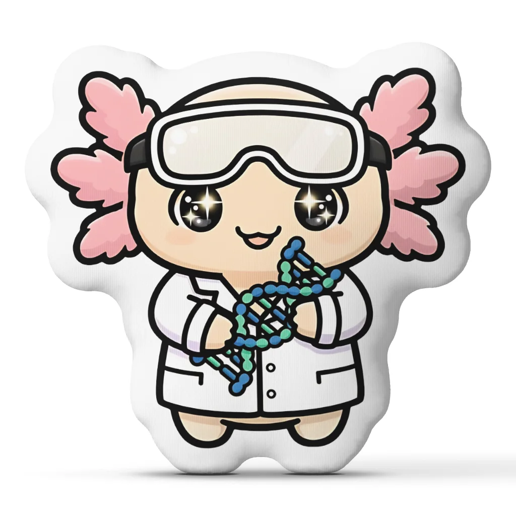 Kawaii Axolotl Scientist Shaped Throw Pillow DNA Helix Cushion Cute Science Biology Lab Classroom Decor STEM Teacher Gift