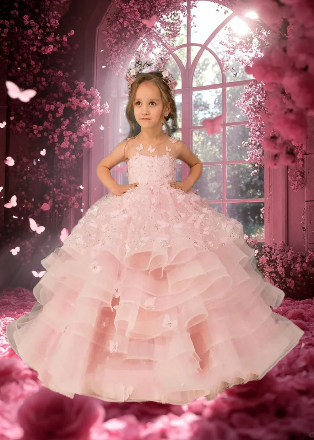 

Lovely Flower Girl Dress Tulle Fluffy With Quality Applique Little Princess Wedding Ball Dresses Birthday Party Evening Clothing