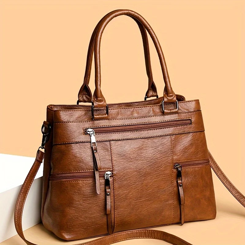 Women's Shoulder Bags Solid Color Handbag, Multi Layer Crossbody Bag, Women's Satchel Purse with Pompom Ball Charms Fashion
